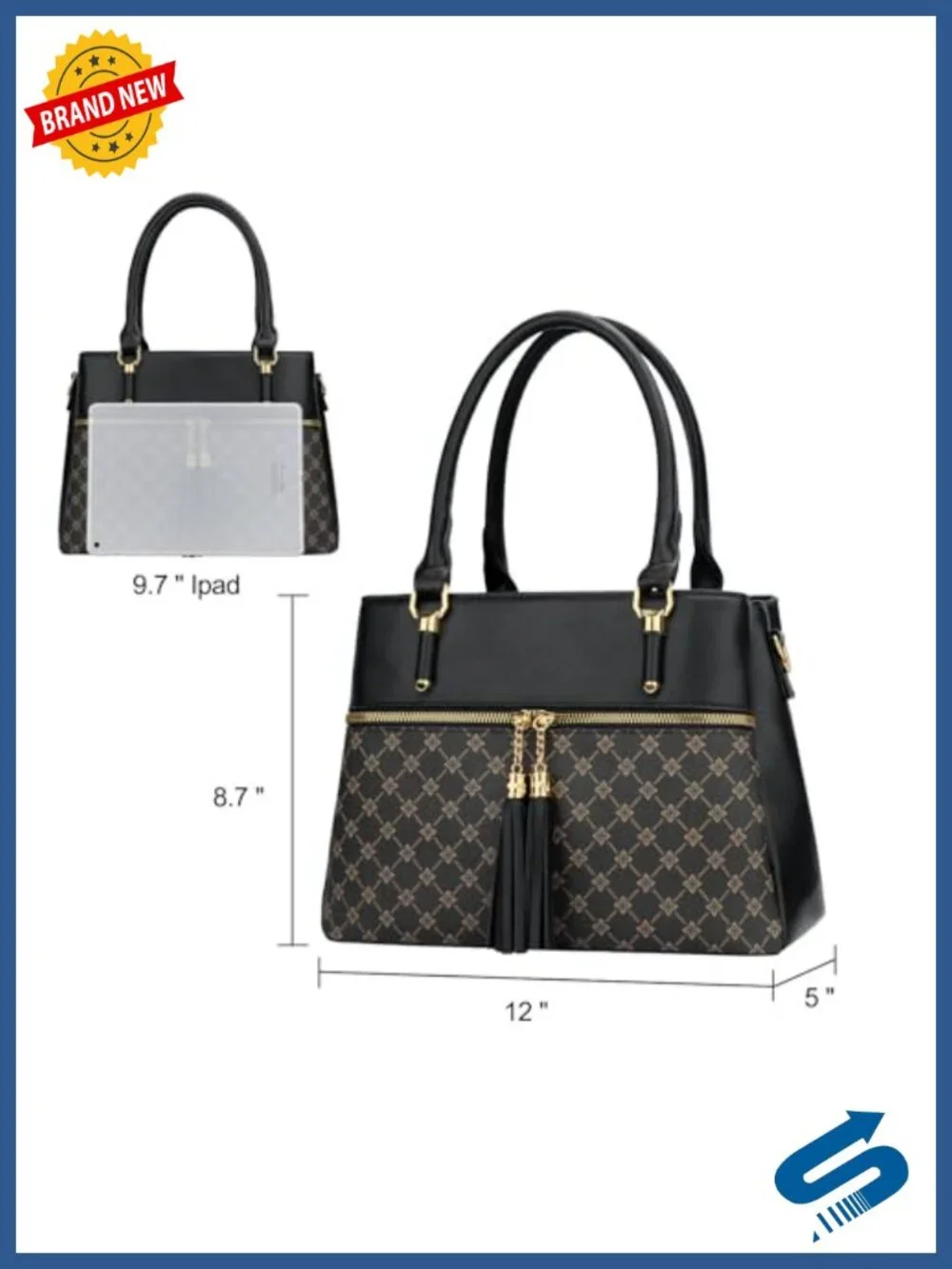 Vegan PU Leather Satchel Handbag Crossbody 3 Compartments Zipper